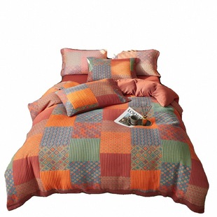 复古风全棉色织双层纱三层纱单件被套纯棉加厚被罩床盖款床上用品