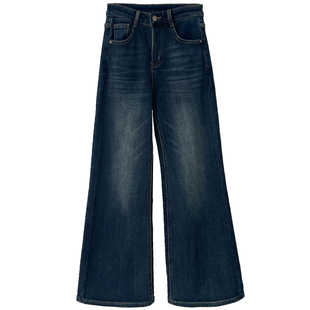 高腰显瘦加厚加绒微喇牛仔裤女冬季2025新款裤子宽松阔腿喇叭裤冬