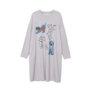 MOVEUP幻走2025秋季新款.FUN系列圆领拼贴风印花长袖针织连衣裙女