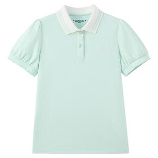 eland kids衣恋童装女童T恤26夏新品学院风短袖多巴胺翻领POLO衫
