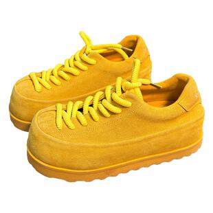 磨砂真皮丑萌大头面包鞋女厚底复古勃肯鞋小个子增高休闲鞋乐福鞋