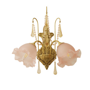 全美一丁法式复古花朵壁灯粉色水晶美式轻奢卧室客厅床头灯公主风