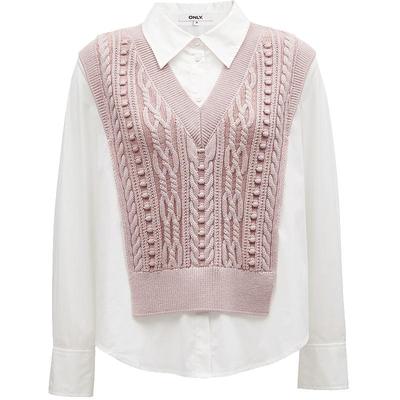 ONLY拼接假两件宽松长袖衬衫