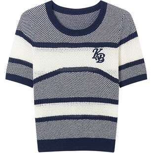 KBNE混色纱线针织衫女新派学院风高级感短袖夏季新款百搭上衣女