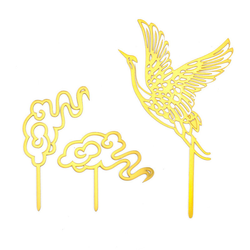 仙鹤祥云亚克力插牌生日蛋糕插件