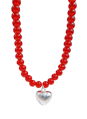 红色珠子项链爱心女锁骨链