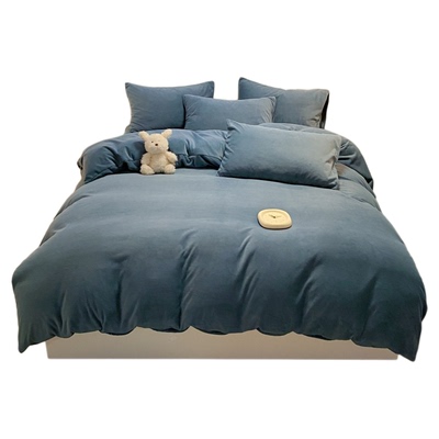 北极绒2025新款简约纯色双拼冬季加厚牛奶绒四件套保暖珊瑚绒被套