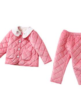女童棉服套装冬季加绒加厚两件套