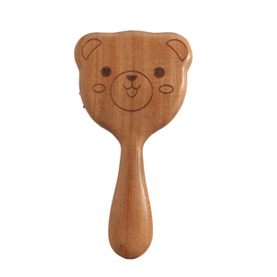 檀木气囊梳头皮按摩梳家用顺发气垫梳小熊造型头皮梳子补妆小圆镜