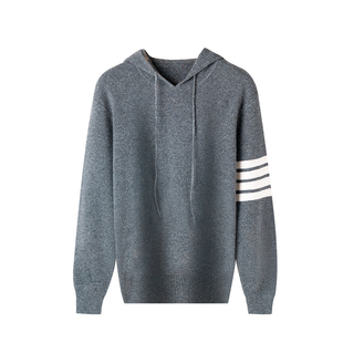 春竹100%纯羊绒连帽男套衫季新款打底衫长袖卫衣休闲简约上衣