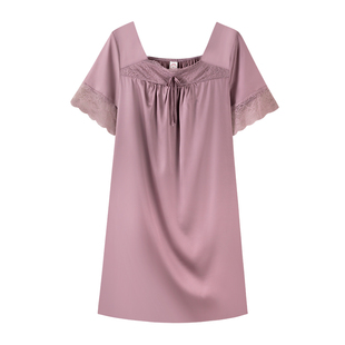 睡裙女夏季短袖丝绸薄款中长款睡衣冰丝中年妈妈宽松大码连衣裙子