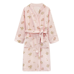 秋冬季睡袍女款珊瑚绒浴袍吸水速干浴衣冬天法兰绒睡衣保暖家居服
