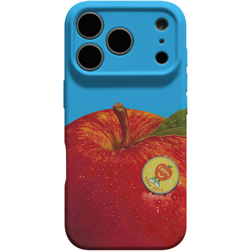 原创天然标签苹果适用iphone17promax手机壳创意时令水果16pro蓝底撞色艺术苹果15全包14软壳ins韩系1