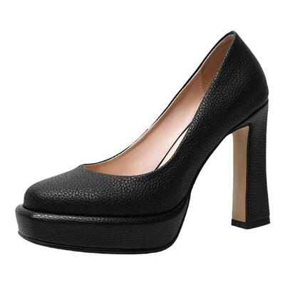 鲁魅粗跟防水台10厘米真皮单鞋