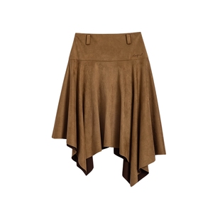 Desigual25秋冬新品不对称解构下摆连腰棕色半身裙