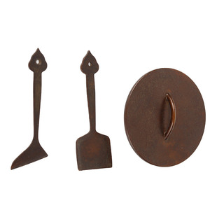 苏工做旧黄铜三件套圆灰压短款香铲香勺6CM香灰押香香道用品工具