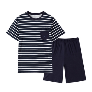 Jockey男款睡衣男夏纯棉短袖休闲男士家居服夏天薄款全棉套装