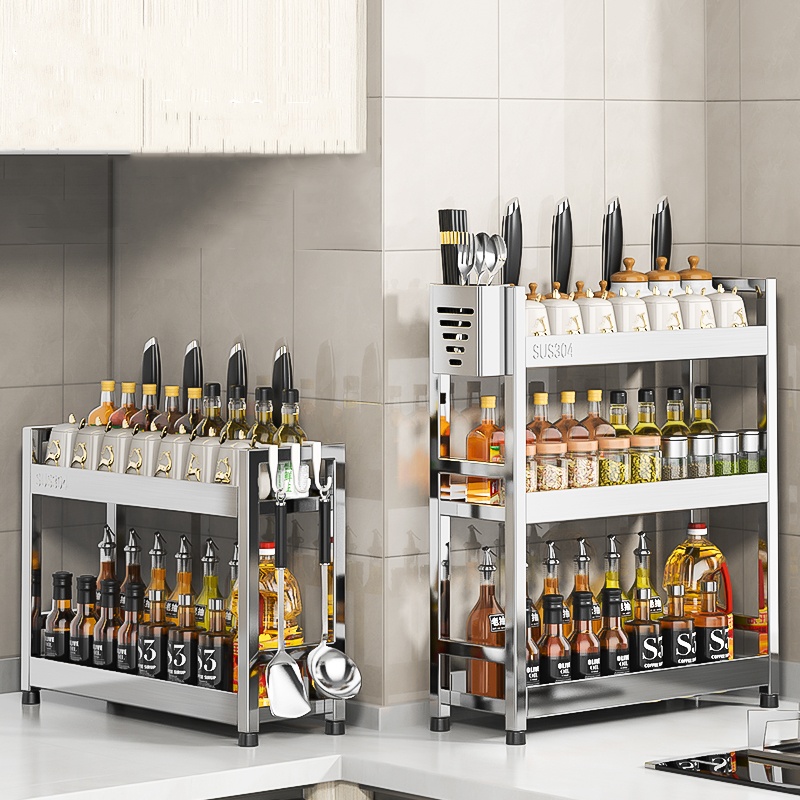 304不锈钢厨房调料置物架窄小台面调味品佐料油盐酱醋瓶罐收纳架