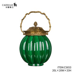 卡斯特兰铜配陶瓷花瓶欧式南瓜型盖盒玄关烛台提壶收纳罐C5653