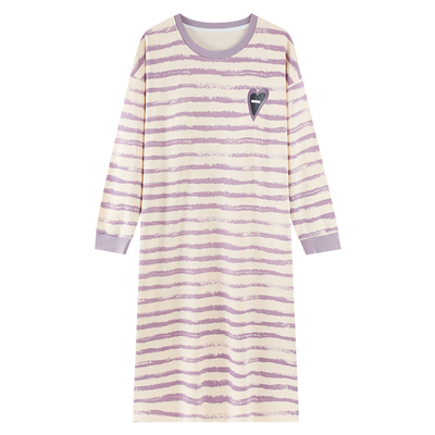 帕兰朵睡裙女春秋纯棉长袖甜美宽松中长连衣裙可外穿大码孕妇睡衣