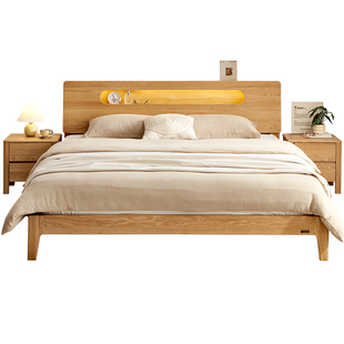 全友家居原木风红橡木1.8m双人床卧室床头置物1米5实木床床垫组合