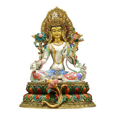 闯隆7寸彩绘绿度母铜像雕像摆件