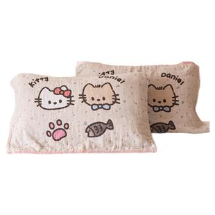 小猫枕巾纯棉可爱枕头巾2024新款防头油一对装全棉可固定