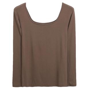 秋冬大U领长袖T恤女上衣莫代尔纯色低领打底衫修身ins薄内搭秋衣