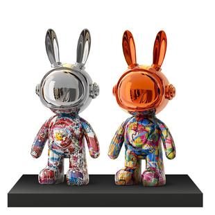 高级感小众兔子落地摆件红酒架酒柜客厅柜子酒店前台软装设计装饰