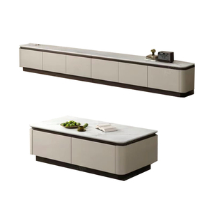 2025新款微晶石实木轻奢电视柜茶几组合岩板现代简约客厅落地烤漆