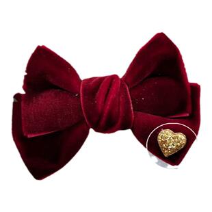 秋冬新年圣诞丝绒进口闪粉爱心蝴蝶结儿童发夹宝宝头饰表女孩边夹