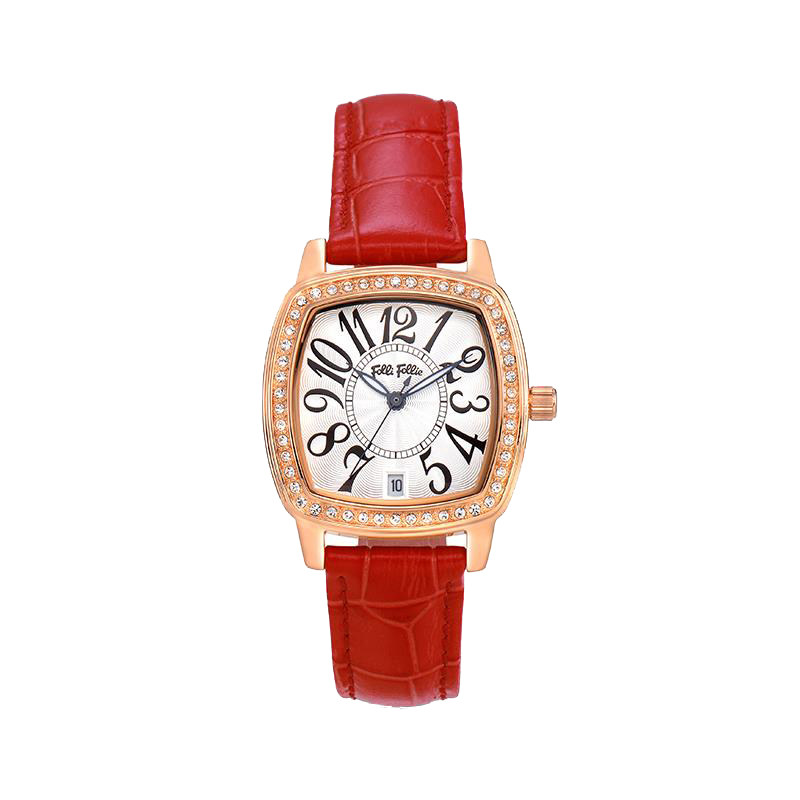 FOLLI FOLLIE芙丽真皮女手表简约石英表轻奢时尚皮带镶钻防水女表