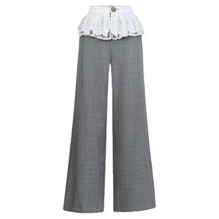 lefame拉飞姆2026春季新款时尚绣花饰边长裤休闲直筒阔腿裤显瘦女