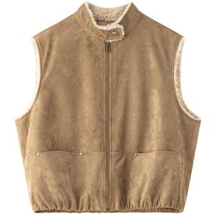 LAGOGO可露丽风仿羊羔毛马甲女拉谷谷2026春款保暖外套PBWW131B55