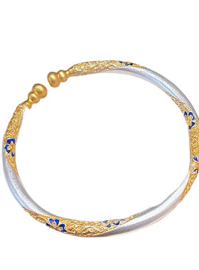 足银9999描金景泰蓝葫芦开口手镯