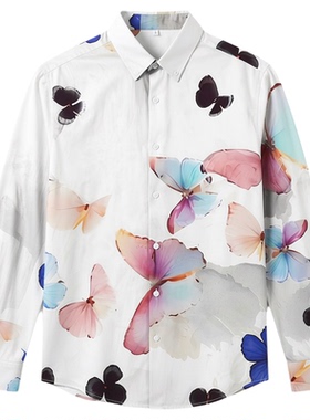 Printed Lapel Casual Slim Fit Men's Shirt印花翻领修身男衬衣