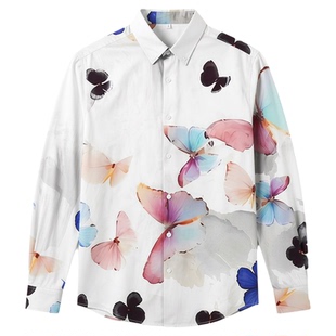 Printed Lapel Casual Slim Fit Men's Shirt印花翻领修身男衬衣