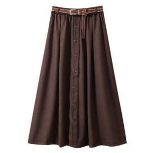 秋冬款长款单排扣磨毛半身裙女2025冬季新款冬装裙子a字半裙长裙