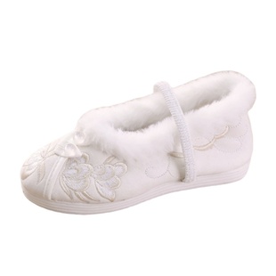 复古汉服绣花鞋女童马面裙加绒棉鞋中国风圆头平底儿童鞋子古风鞋