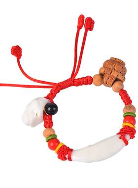 宝宝平安手链婴儿桃木狗牙手绳
