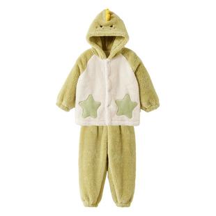 威尔贝鲁儿童家居服套装秋冬季宝宝珊瑚绒睡衣2025新款男女童加厚