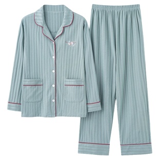 浪莎睡衣女款春秋季纯棉长袖可外穿高级感家居服秋冬韩版大码套装