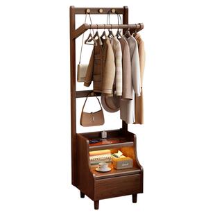 实木床头柜衣帽架一体家用卧室床边收纳挂衣架落地多功能置物架子