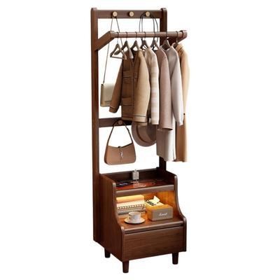 实木床头柜衣帽架一体卧室置物架