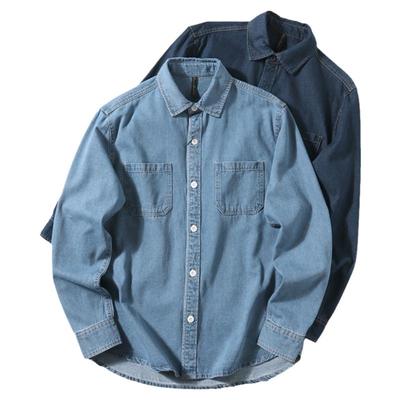 日系简约纯棉长袖牛仔衬衫