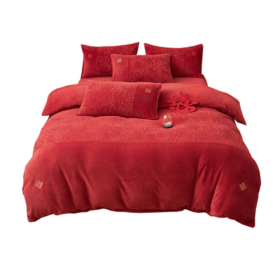 雕花绒加厚保暖牛奶绒婚庆四件套