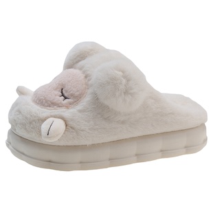 厚底毛毛棉拖鞋女冬季卡通可爱小羊室内居家毛绒保暖防滑月子拖鞋