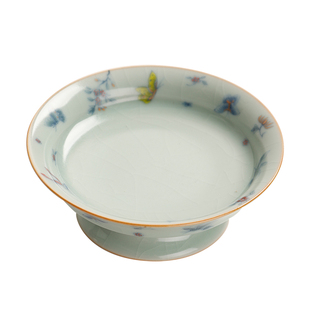 天青汝窑茶点盘家用客厅结婚高脚盘中式果盘点心糕点盘零食盘托盘