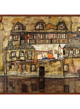 席勒《河畔房屋墙》现代简约风格系列装饰画客厅卧室玄关餐厅挂画