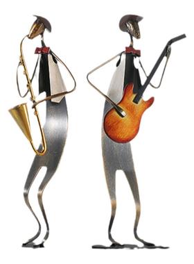 手工摆件牛仔乐队吹小号打豉弹琴吉他萨克斯工艺品芭蕾舞组合AA